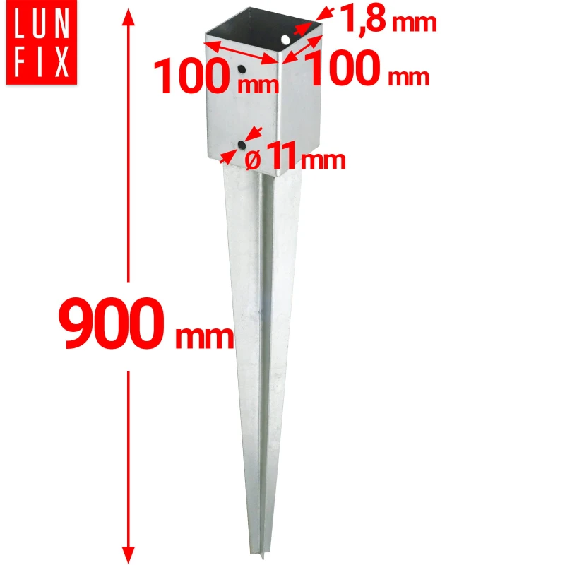 Einschlagbodenhülse PSG5 100x100x1,8 mm h900 mm 1 Stück