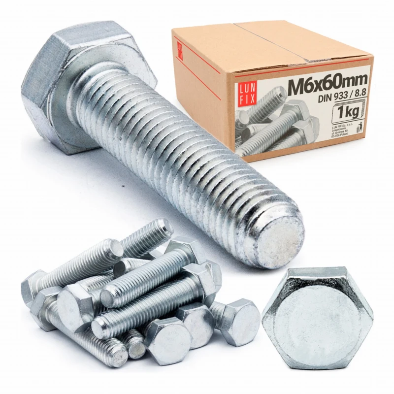Sechskantschraube M6x60 mm DIN 933 Klasse 8.8 verzinkt 1 kg