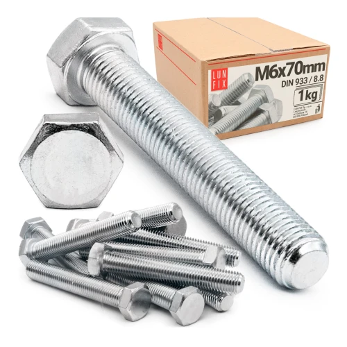 Sechskantschraube M6x70 mm DIN 933 Klasse 8.8 verzinkt 1 kg