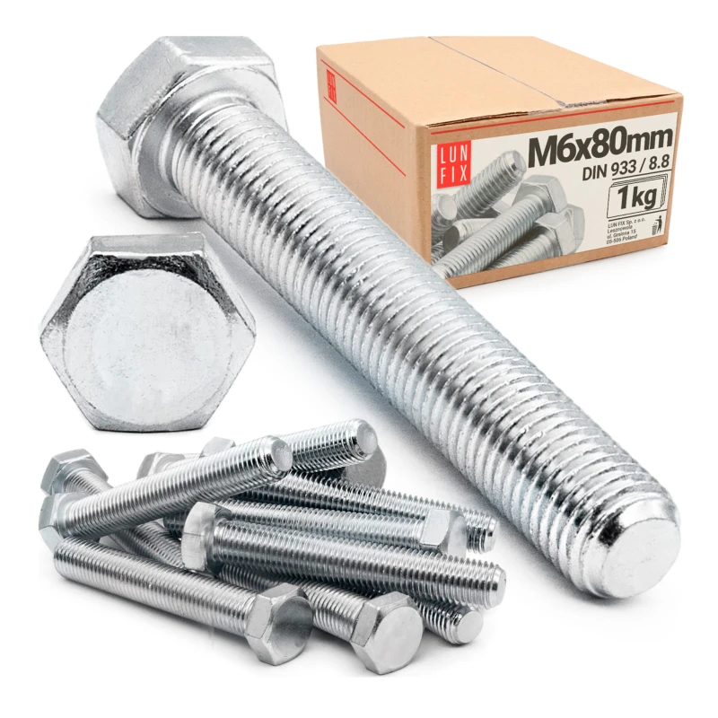 Sechskantschraube M6x80 mm DIN 933 Klasse 8.8 verzinkt 1 kg