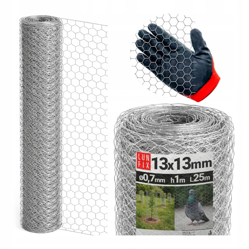 Siatka heksagonalna metalowa 13x13 mm, gr. 0,7 mm, ocynkowana h1 25 mb – hodowlana, na woliery, dla kota na balkon, przeciw ptakom