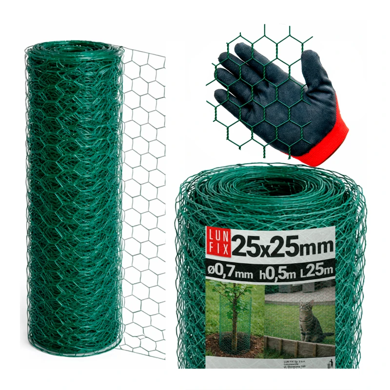 Sechseckgeflecht 25x25 mm, Drahtstärke 0,7 mm, Grün verzinkt Höhe 0,5 m 25 lfm - Tierhaltung, für Volieren, Katzenschutz für Balkon, Vogelschutz