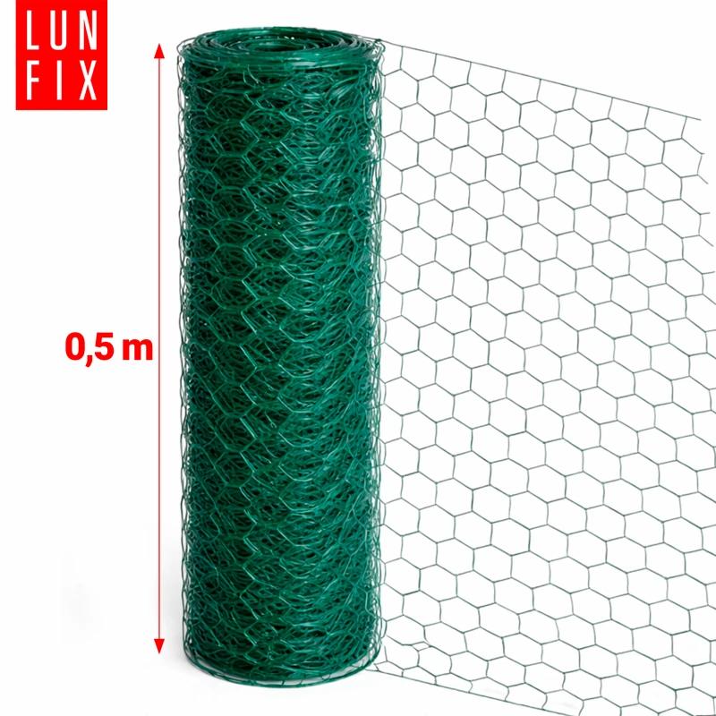 Siatka heksagonalna metalowa 25x25 mm, gr. 0,7 mm, zielona ocynkowana h0,5 5 mb – hodowlana, na woliery, dla kota na balkon, przeciw ptakom