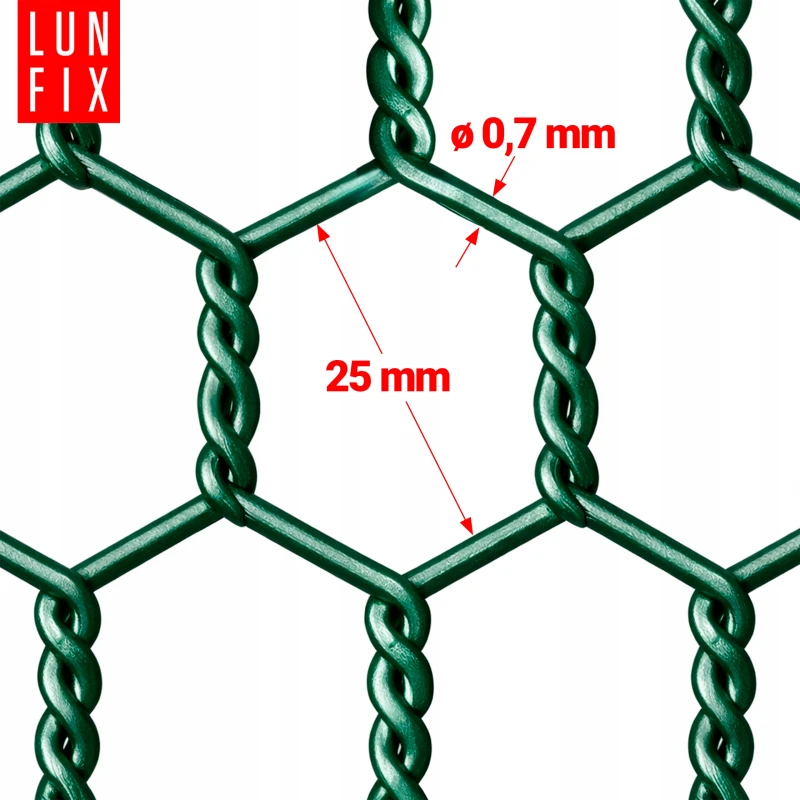 Sechseckgeflecht 25x25 mm, Drahtstärke 0,7 mm, Grün verzinkt Höhe 1 m 25 lfm - Tierhaltung, für Volieren, Katzenschutz für Balkon, Vogelschutz