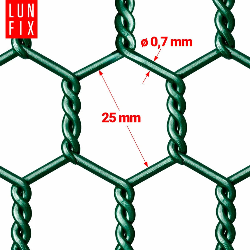 Siatka heksagonalna metalowa 25x25 mm, gr. 0,7 mm, zielona ocynkowana h1 5 mb – hodowlana, na woliery, dla kota na balkon, przeciw ptakom