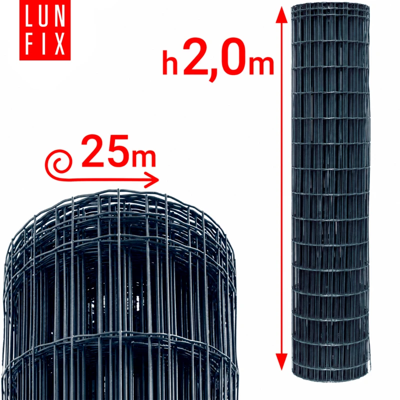 Schweißgitterzaun Anthrazit 100x50 mm Ø2,5 mm Höhe 2 m 25 lfm - beschichtetes Schweißgitter Premium