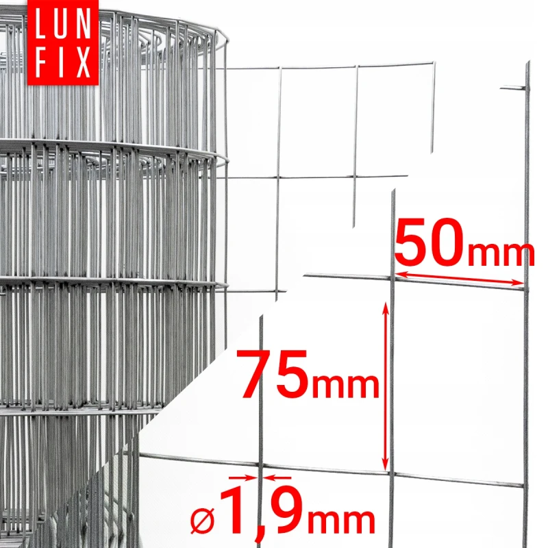 Siatka zgrzewana ocynkowana 75x50 fi1,9 mm h1,5 m 10mb - ogrodzeniowa, na woliery, hodowlana, zagrodowa