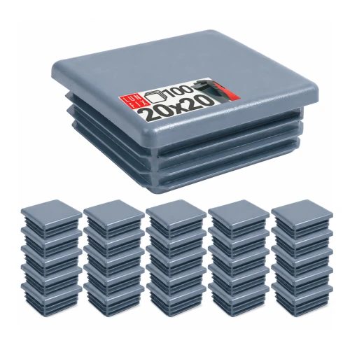 Quadratische Pfostenkappe Graphit 20x20 mm für Zaunpfosten 100 Stück - Pfostenstopfen Abdeckkappen Einsätze