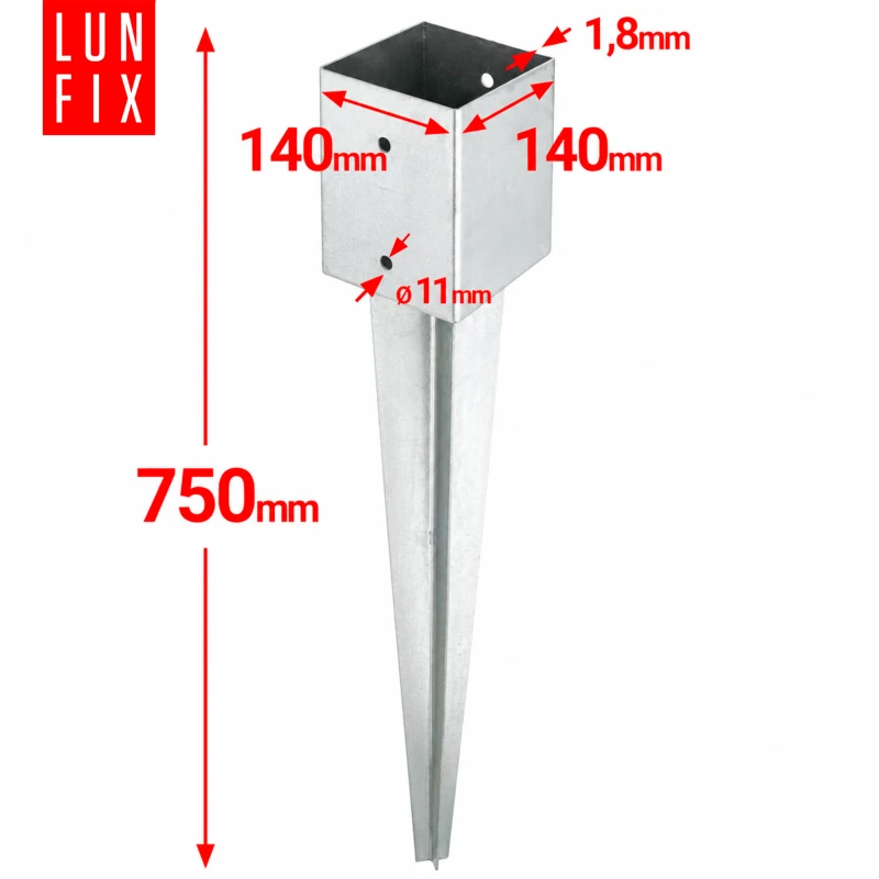 Einschlagbodenhülse 141x141x1,8x750 mm PSG7 - 1 Stück