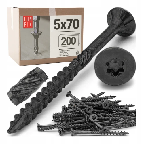 Schwarze Holzbauschrauben Senkkopf 5x70 für Holz 200 Stück