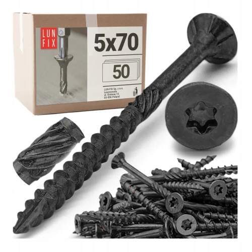 Schwarze Holzbauschrauben Senkkopf 5x70 für Holz 50 Stück