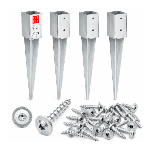 Einschlagbodenhülse 45x45 mm h550 (4 Stück) + Schrauben 8x40 (24 Stück) Set 1 Packung