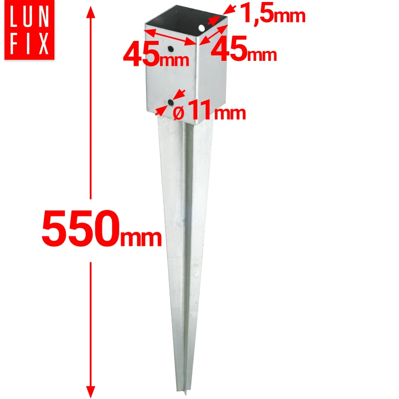 Podstawa słupa wbijana 45x45 mm h550 (4 szt.) + wkręty 8x40 (24 szt.) zestaw 1op.