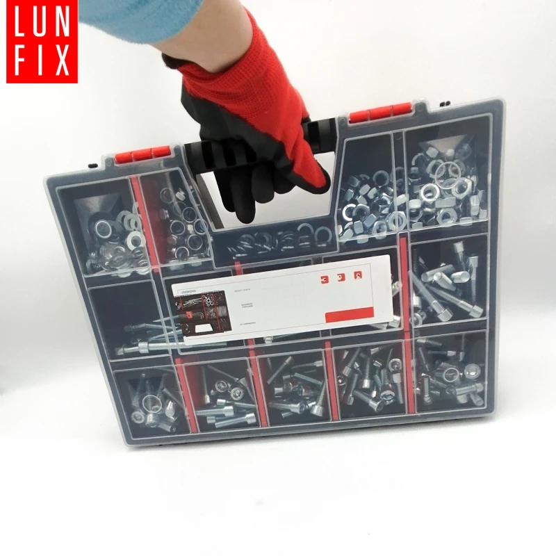 M10 Innensechskantschrauben Muttern Unterlegscheiben Set 390 Teile verzinkt + Organizer 1 Packung