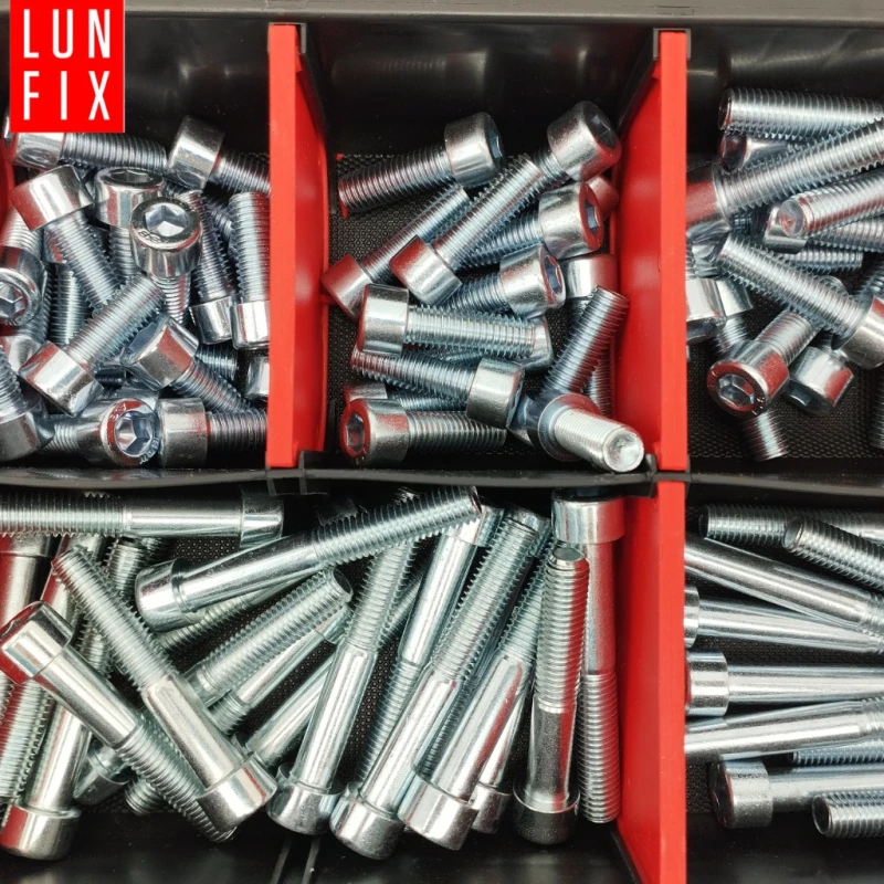 M10 Innensechskantschrauben Muttern Unterlegscheiben Set 390 Teile verzinkt + Organizer 1 Packung