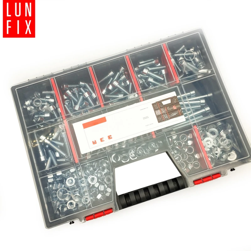 M10 Innensechskantschrauben Muttern Unterlegscheiben Set 390 Teile verzinkt + Organizer 1 Packung