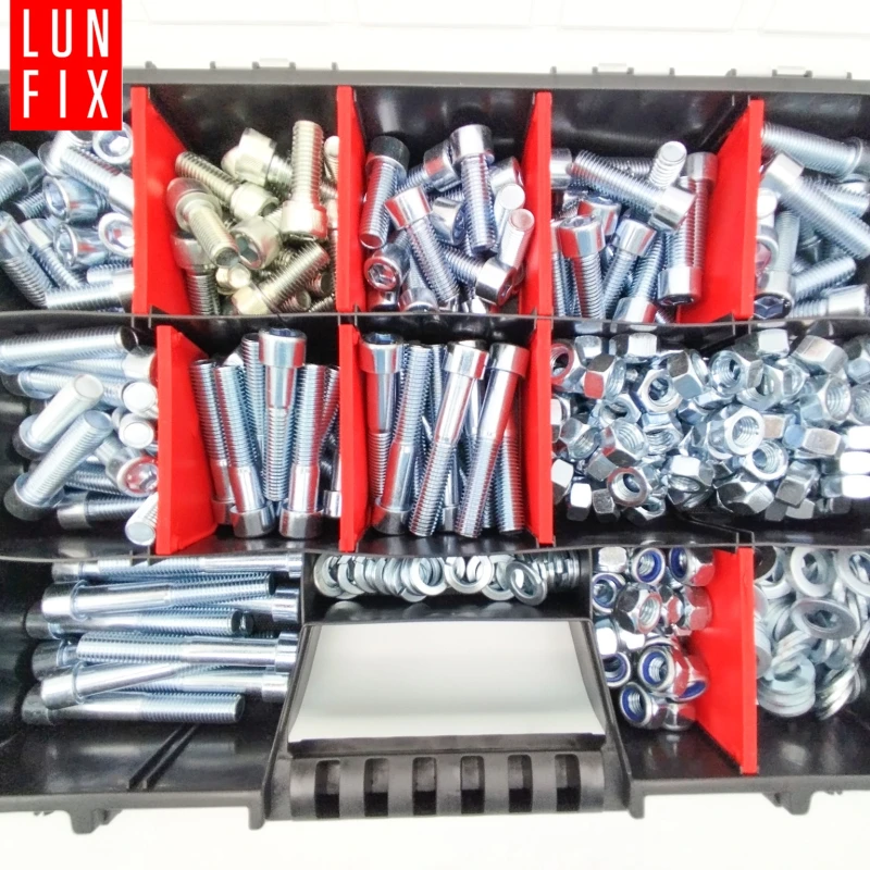 M12 Innensechskantschrauben Muttern Unterlegscheiben Set 390 Teile verzinkt + Organizer 1 Packung