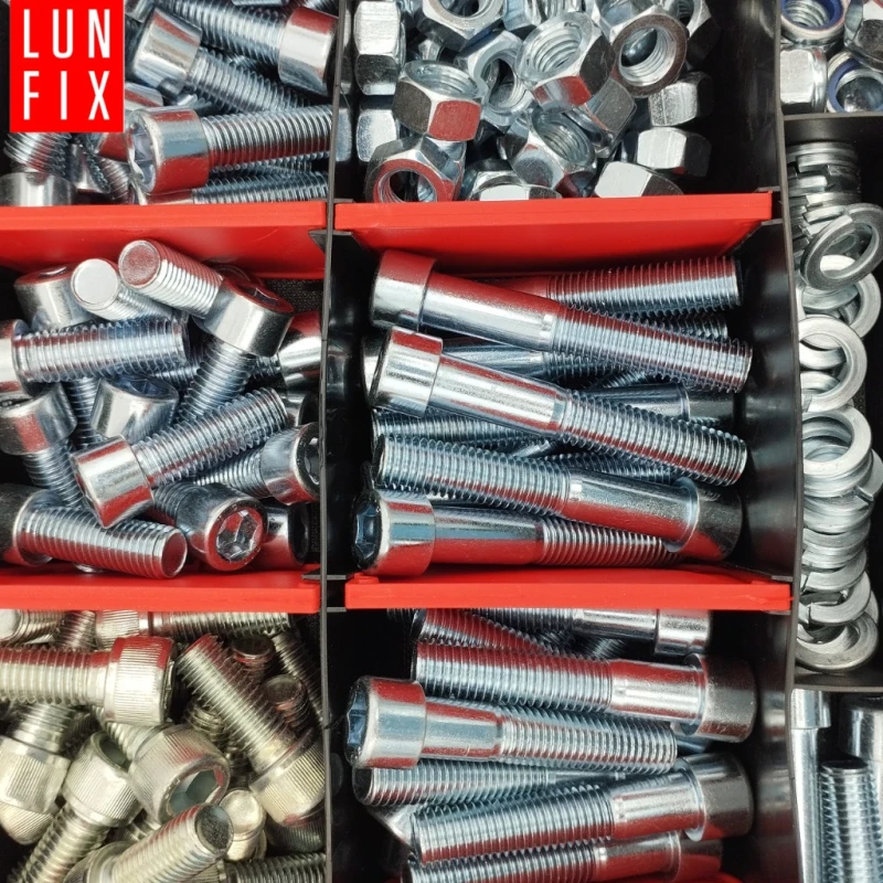 M12 Innensechskantschrauben Muttern Unterlegscheiben Set 390 Teile verzinkt + Organizer 1 Packung