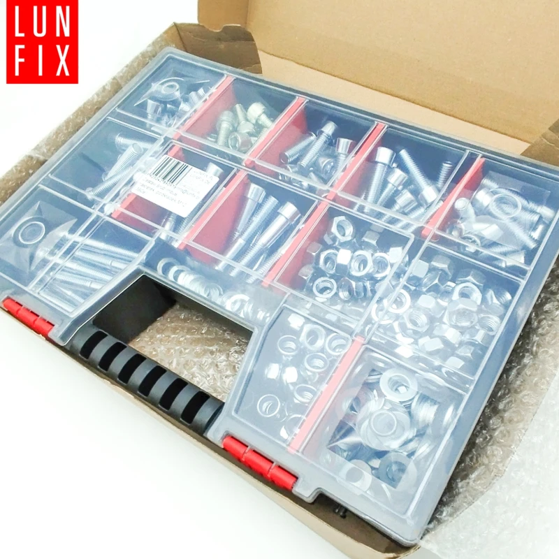 M12 Innensechskantschrauben Muttern Unterlegscheiben Set 390 Teile verzinkt + Organizer 1 Packung