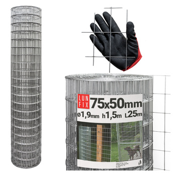 Geschweißter Verzinkt Maschendraht H1,5m L25m Maschenweite 75x50mm Ø1,9mm