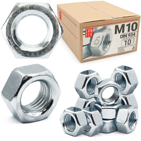 Sechskantmutter M10 - 10 Stück Festigkeit 6 Verzinkter Stahl Regelgewinde DIN 934