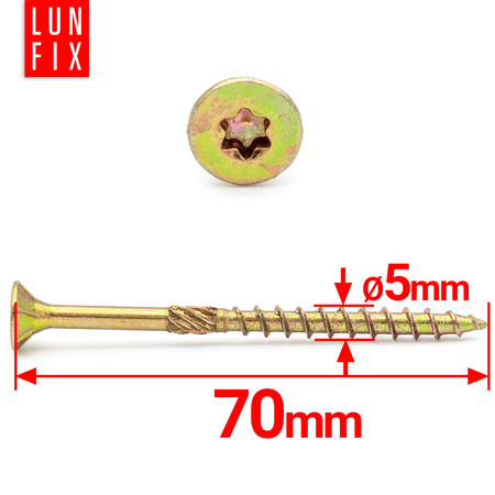 Spanplattenschrauben 5,0x70 mm 200 Stück TX25