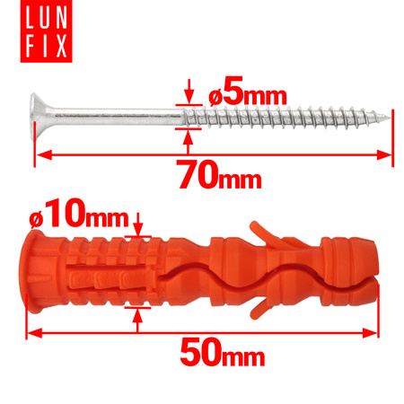 Spreizdübel 10x50 mm Universalschraube mit Senkkopf 5x70 mm 100stk.