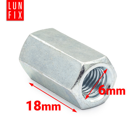 10x Gewindemuffe M6 x 18mm DIN 6334 Sechskant Langmutter 10 Stück