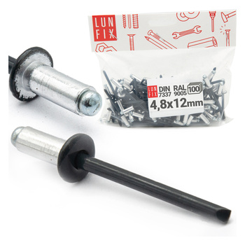 Aluminium Blindnieten DIN7337 4,8x12 mm 100 Stück RAL 9005 Tiefschwarz