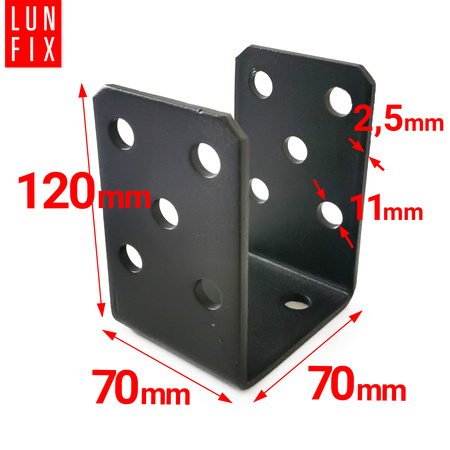 U-Pfostenträger Aufschraubbar Shwarz 70x120 mm