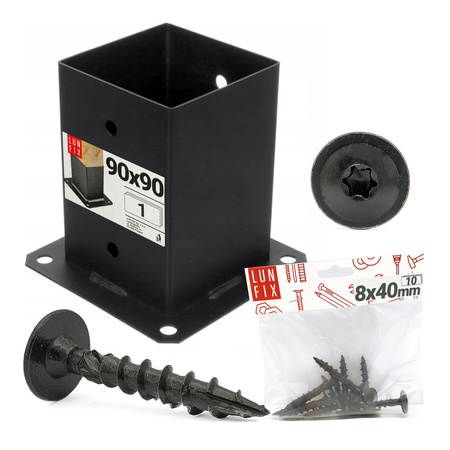 Montage Satz: Pfostenbasis Schwarz 9x9 + Schrauben