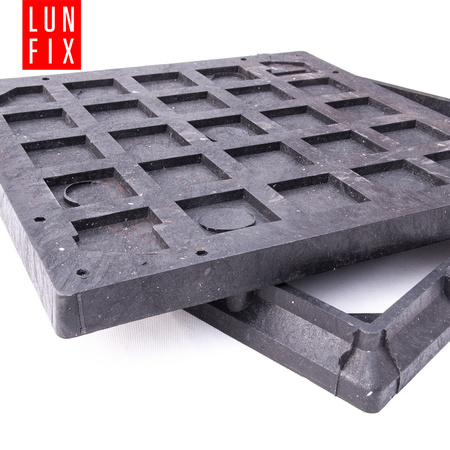 Kanaldeckel Schachtabdeckung mit Flanschrahmen 50x50cm Schwarz