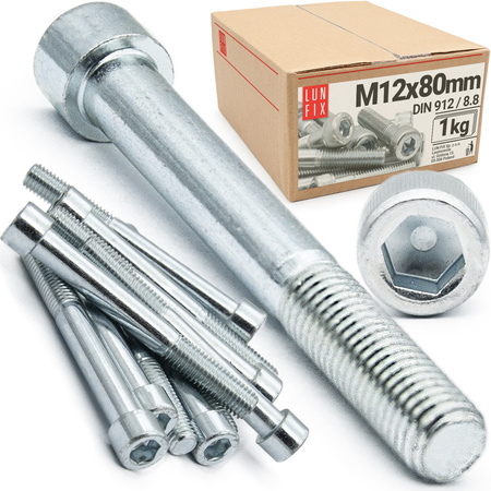 Zylinderkopfschrauben mit Innensechskant M12x80 mm Teilgewinde Festigkeitsklasse 8.8 1kg (12Stk.) DIN 912