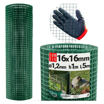 Geschweißtes Gartengitter Grün Verzinkt PVC H1m L5m Maschenweite 16x16mm Ø1,2mm