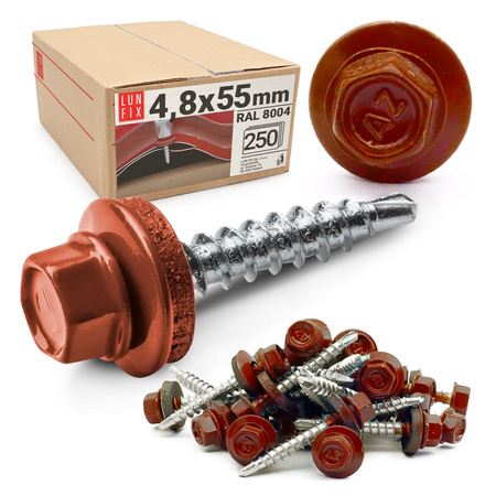 Trapezblechschrauben 4,8 x 55 mm 250 Stück Ziegelrot RAL 8004