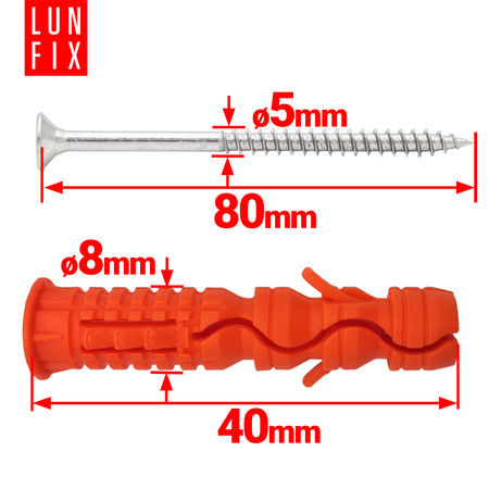 Spreizdübel 8x40 mm Universalschraube mit Senkkopf 5x80 mm 100stk.