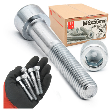 Zylinderkopfschrauben mit Innensechskant M6x55 mm Teilgewinde Festigkeitsklasse 8.8 20stk DIN 912
