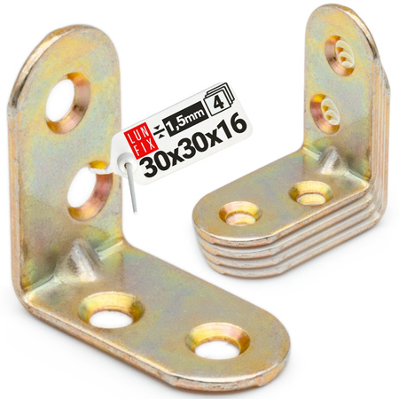 Möbelbauwinkel Gelb Verzinkt 30x30x16x1,5 mm 4 Stück