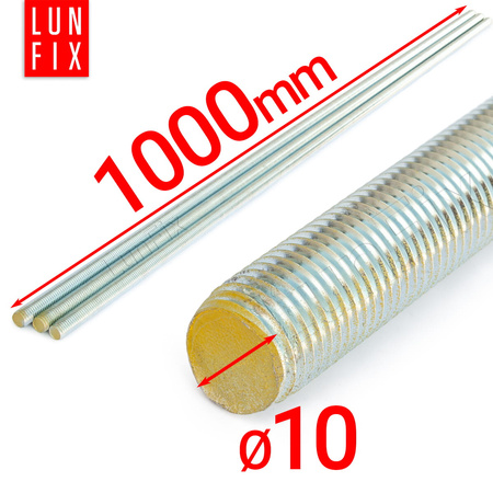Gewindestange M10 x 1000 mm 10 Stück | Festigkeitsklasse 8.8 DIN 975