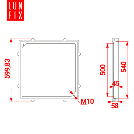 Kanaldeckel Schachtabdeckung mit Flanschrahmen 50x50cm Schwarz