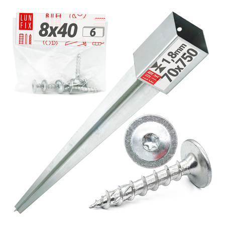 Montage Satz: Einschlag-Bodenhülse 7x7 cm + Schrauben