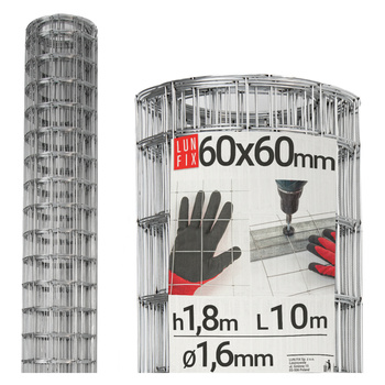 Geschweißter Verzinkt Maschendraht H1,8m L10m  Maschenweite 60x60m Ø1,6mm