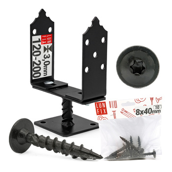 Montage Satz: Pfostenträger Verstellbar Schwarz + Schrauben