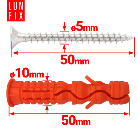 Spreizdübel 10x50 mm Universalschraube mit Senkkopf 5x50 mm 100stk