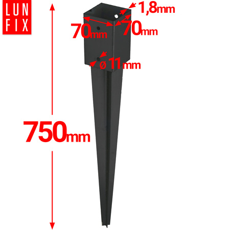Einschlag-Bodenhülse Shwarz 70x70mm 750 mm