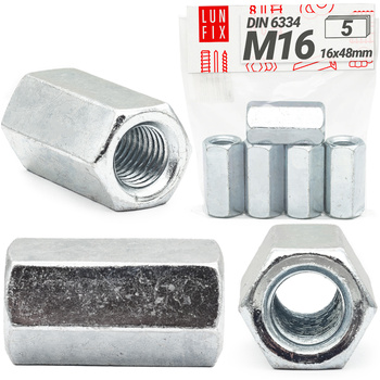 5x Gewindemuffe M16 x 48mm DIN 6334 Sechskant Langmutter 5 Stück
