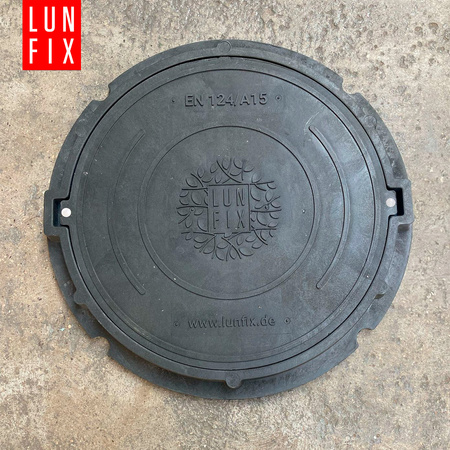 Kanaldeckel Schachtabdeckung mit Flanschrahmen DN 600 mm A15 1,5t Schwarz