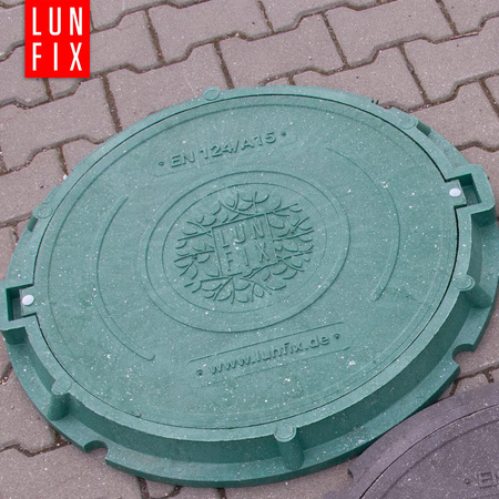 Kanaldeckel Schachtabdeckung mit Flanschrahmen DN 600 mm A15 1,5t Grün