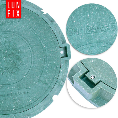 Kanaldeckel Schachtabdeckung mit Flanschrahmen DN 600 mm A15 1,5t Grün