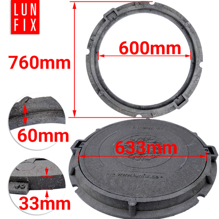 Kanaldeckel Schachtabdeckung mit Flanschrahmen DN 600 mm A15 1,5t Schwarz